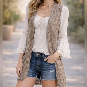 Sun & Shadow Knit Sweater Vest Boho Layering Piece Neutral – Size L – Nordstrom